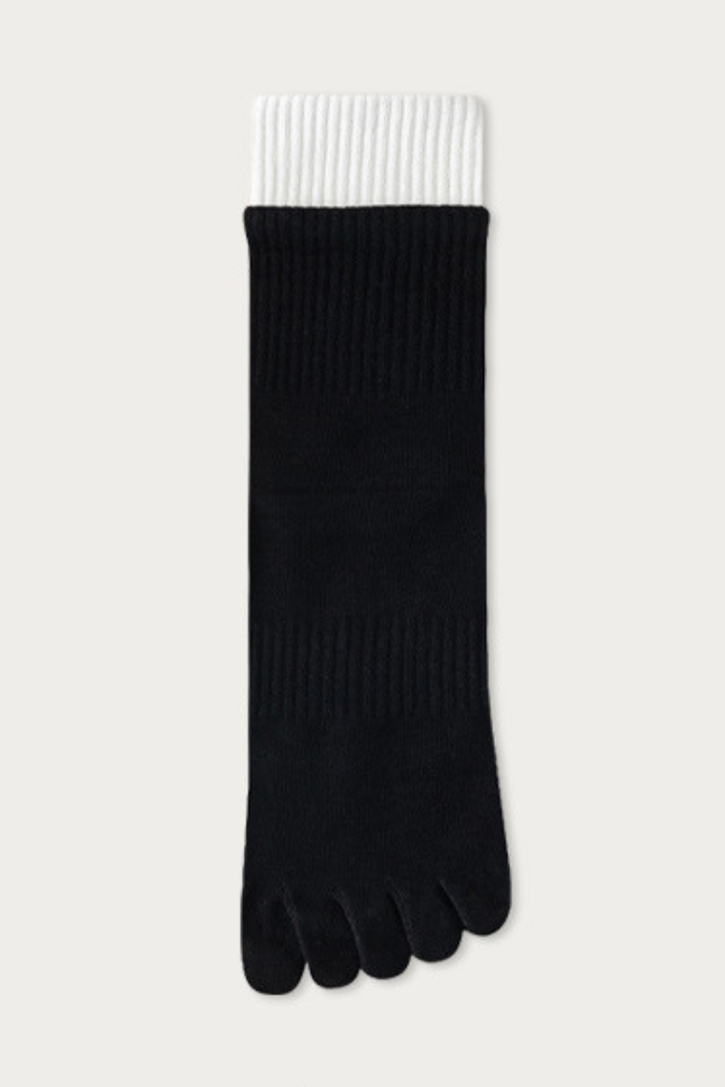Women's Ribbed Cuff Color-Block Cuff Five-Toe Yoga Socks