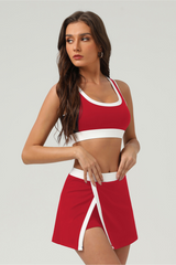 Contrasting round-neck skirt 2-piece set