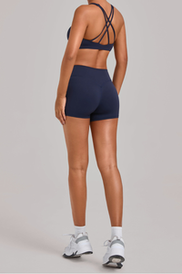 Women's Yoga Set:Cross Back Bra And High-Waist Shorts