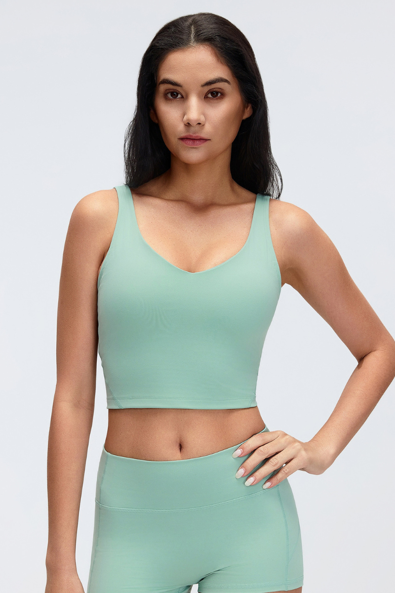 Women's V-Neck Wide Strap Beautiful Back Sports Yoga Bra
