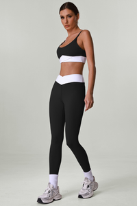 Women's Yoga Color-Block Sets:Bra And Cross V-Waist Leggings