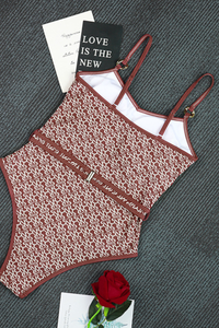 Women's Chain Print V Neck Backless Metal Straps One Piece