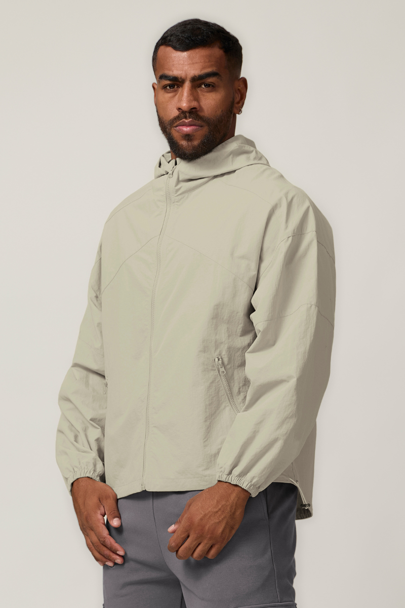 Men's Zip-Up Hooded Windbreaker - Water-Repellent Outdoor Jacket