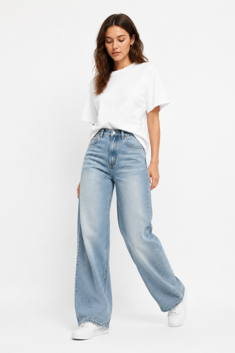 Women's Fall High Waist Loose Fit Wide Leg Jeans