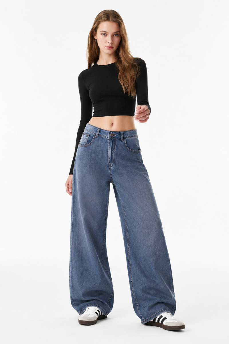 Women’s Washed Baggy Wide Leg Jeans
