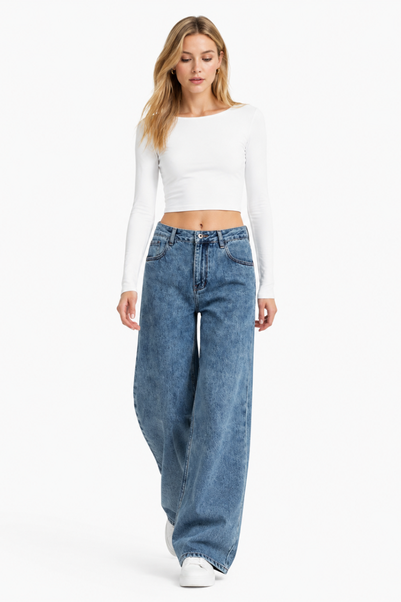 Women's 100% Cotton High Waist Straight Leg Jeans
