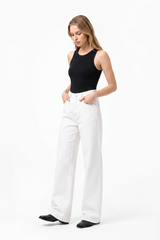 Women's Fall 100% Cotton Pure White Wide Leg Jeans