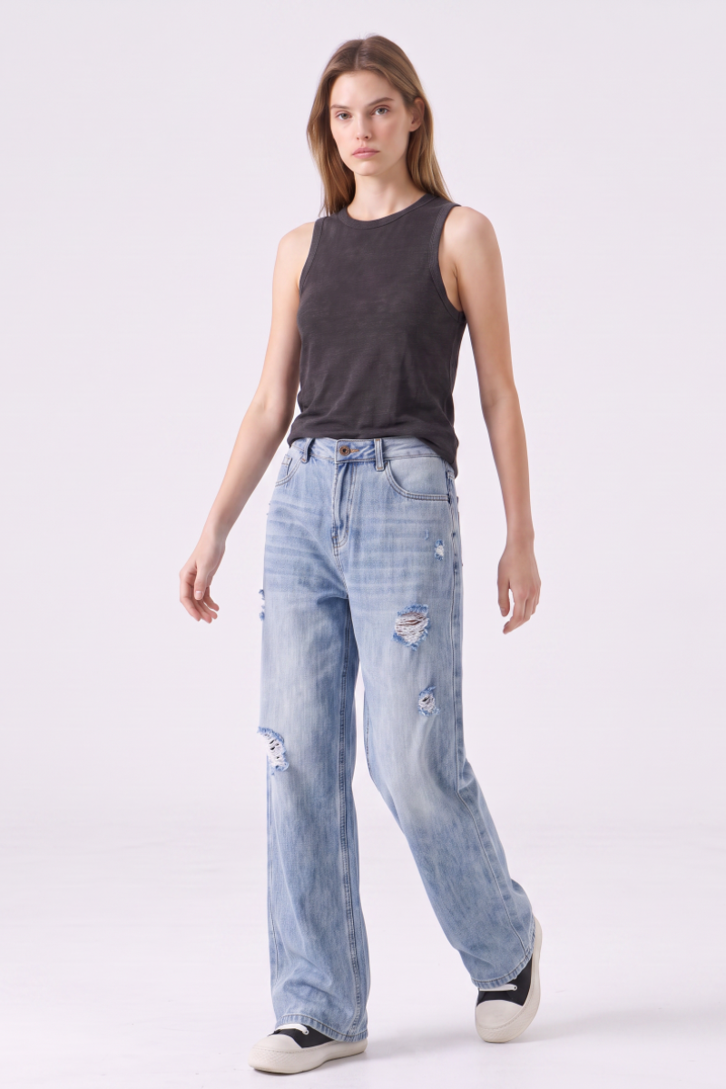 Women's Fall Fashion High Waist Ripped Wide Leg Jeans