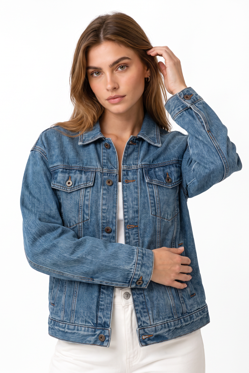Women's 100% Cotton Classic Blue Denim Jacket