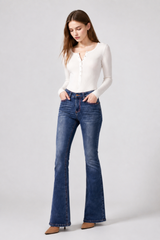 Women's High Waist Flare Jeans with Contrast Stitching