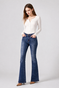Women's High Waist Flare Jeans with Contrast Stitching