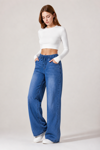 Women's Drawstring Waist Wide Leg Jeans