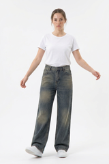 Women's 100% Cotton Vintage Wash Straight Leg Jeans