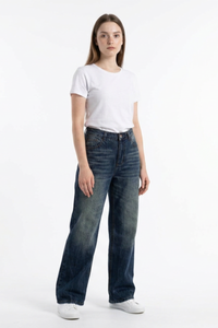Women's Classic Blue Wash High Waist Straight Leg Jeans