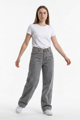 Women's Silver Gray Wash High Waist Wide Leg Jeans