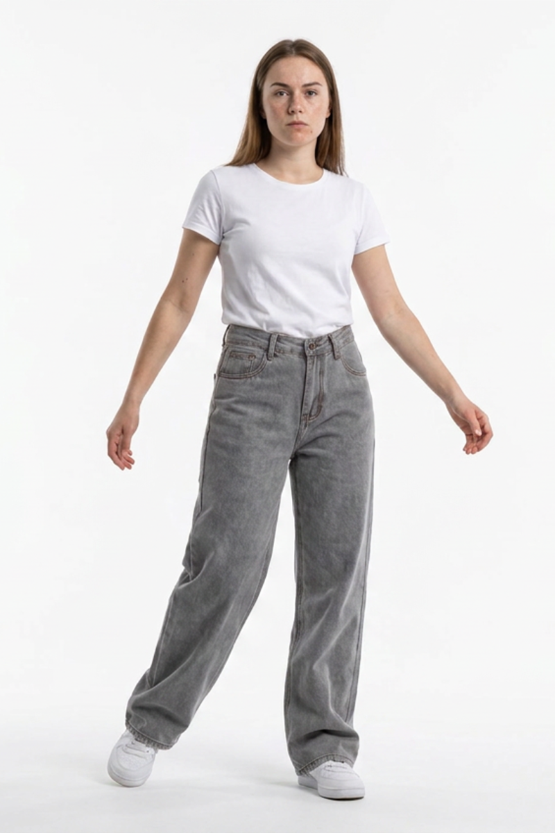 Women's Silver Gray Wash High Waist Wide Leg Jeans