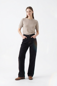 Women's Raw Black Wash High Waist Straight Leg Jeans
