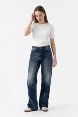 Women's Heavy Wash High Waist Straight Leg Jeans
