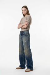 Women's Vintage Ripped High Waist Straight Leg Jeans