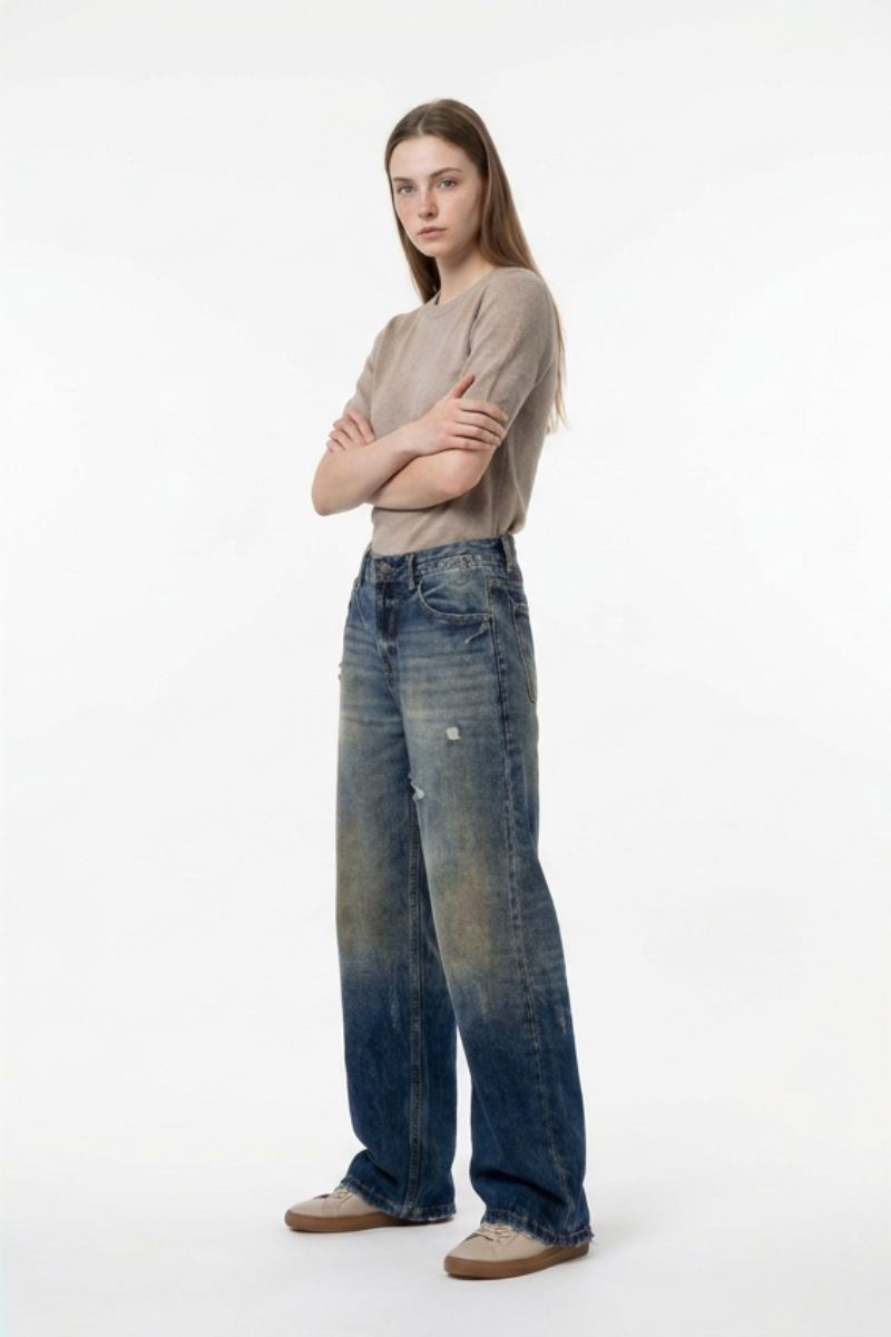 Women's Vintage Ripped High Waist Straight Leg Jeans