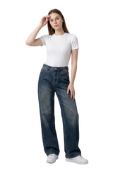 Women's Dirty Wash High Waist Loose Straight Leg Jeans