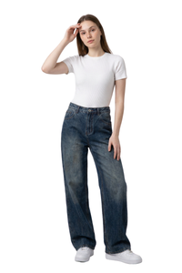 Women's Dirty Wash High Waist Loose Straight Leg Jeans