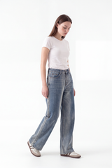 Women's High Waist Gradient Blue Wide Leg Jeans