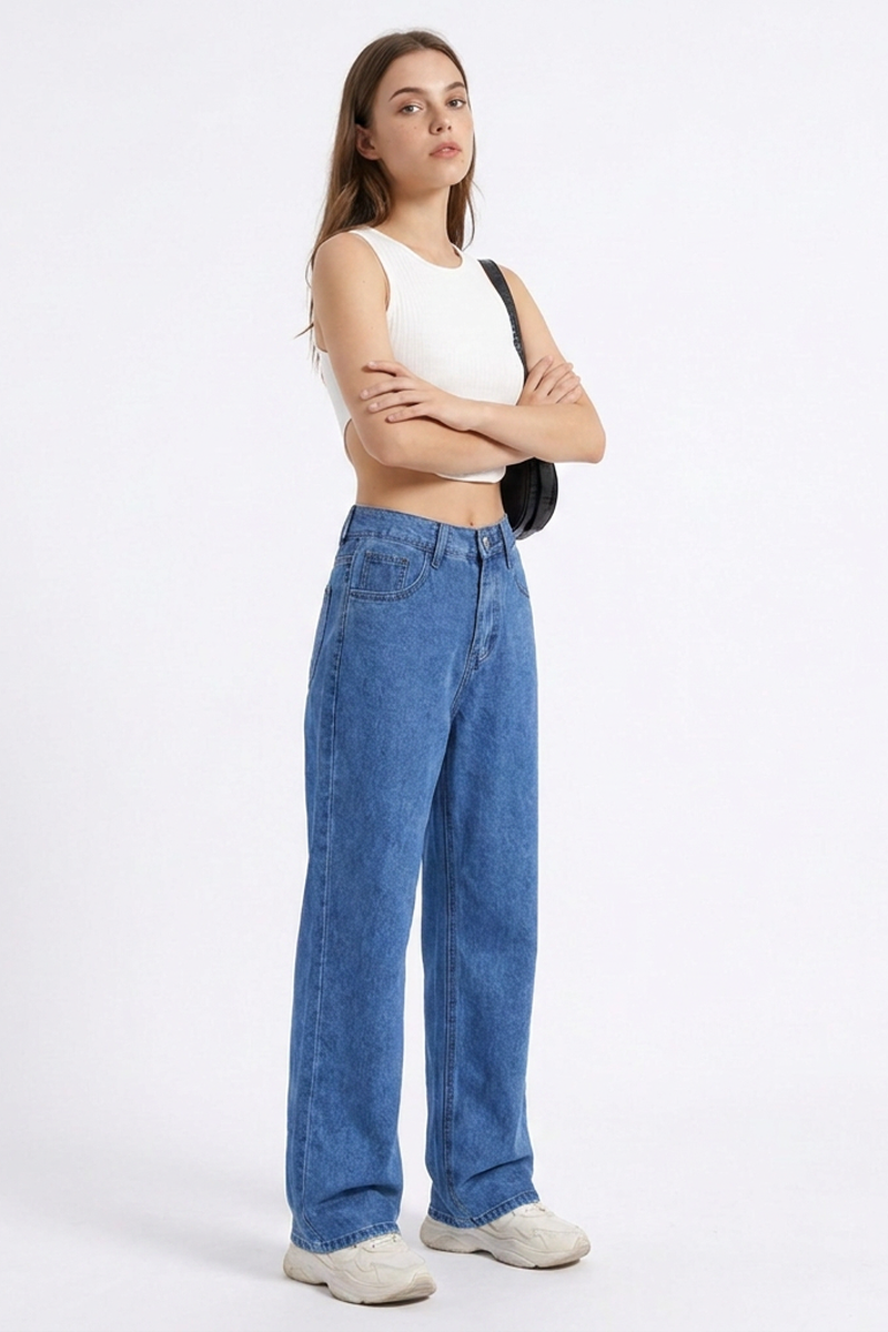 Women's Vintage Wash High Waist Straight Leg Jeans