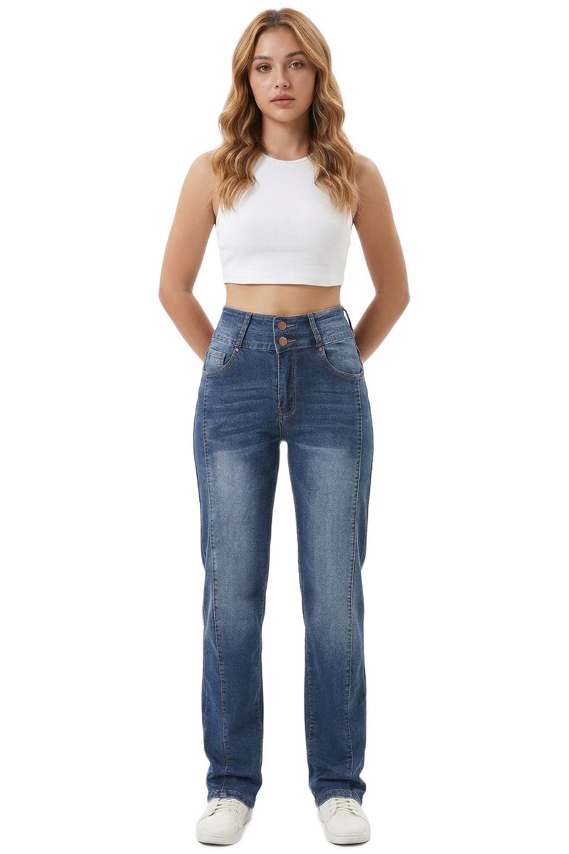 Women's Fall Washed Double-Button Panelled Jeans