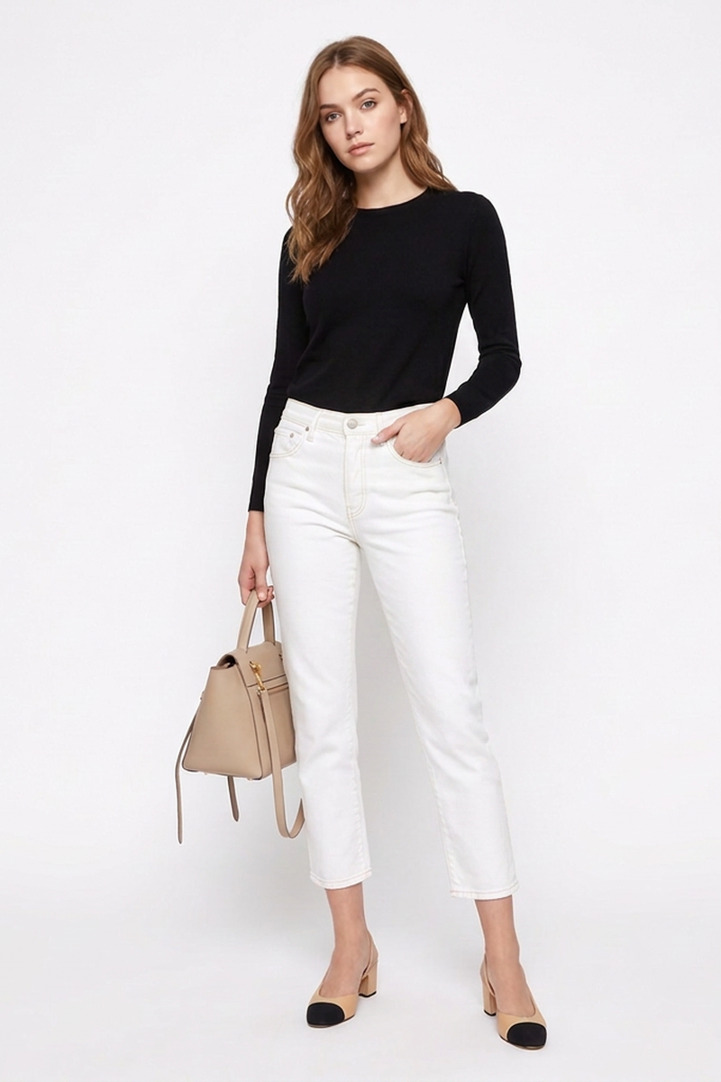 Women's High Waist Slim Fit Cropped Straight-Leg Jeans