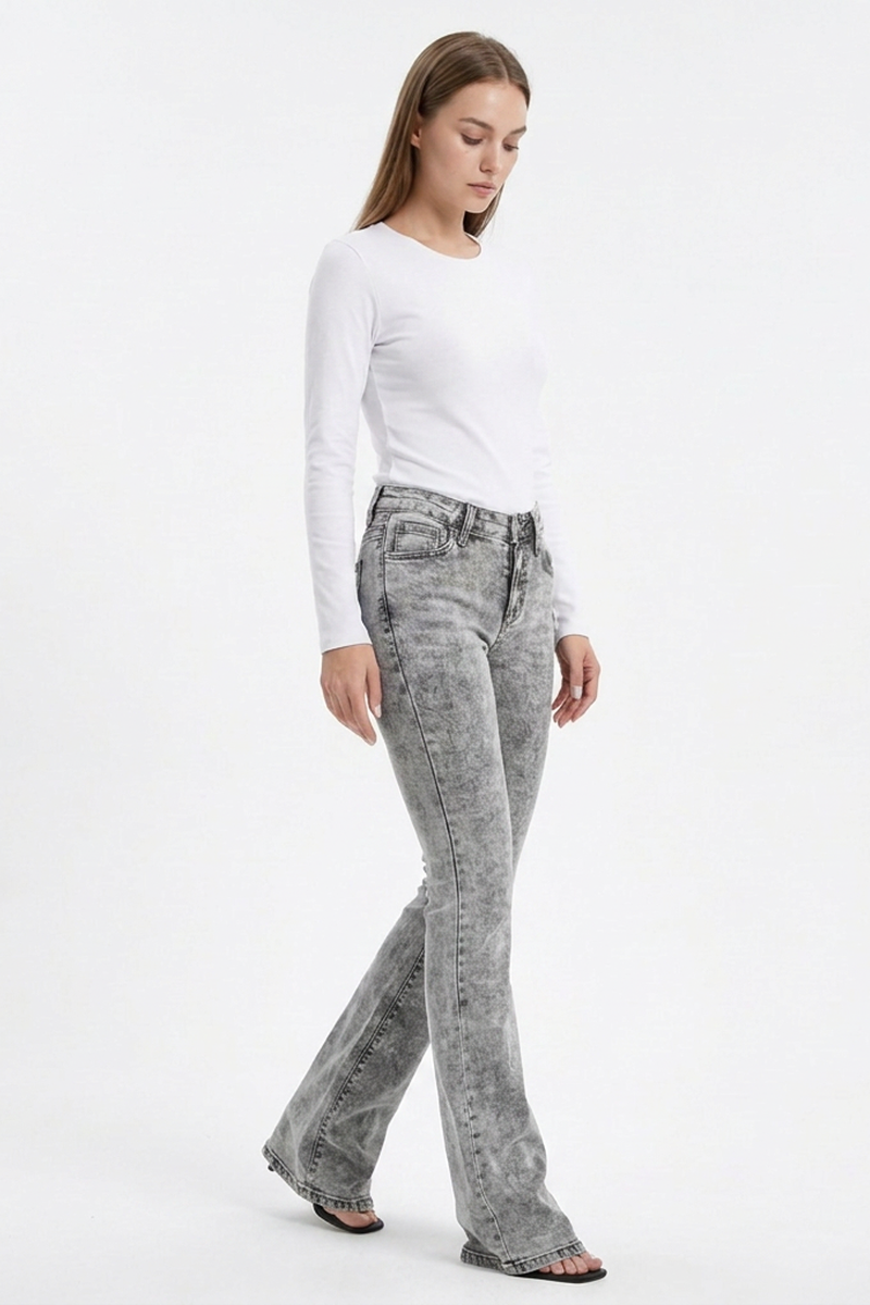Women's High Waist Wash Slim Fit Flare Jeans