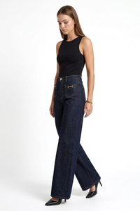 Women's Fall Front Pocket High Waist Stretch Wide Leg Jeans