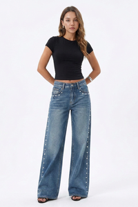 Women's Fall Studded Side Wide Leg Jeans