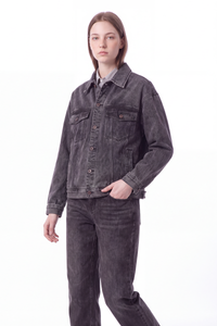 Women's Washed Black Grey Classic Denim Jacket