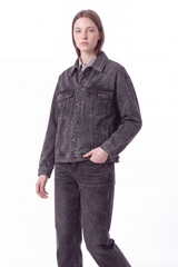 Women's Washed Black Grey Classic Denim Jacket