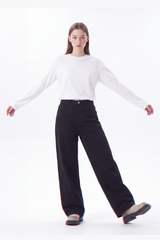 Women's 100% Cotton Pure Black Wash Loose Fit Wide Leg Jeans