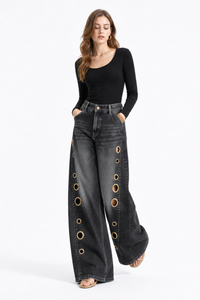 Women's High Waist Retro Non-Stretch Baggy Wide Leg Jeans