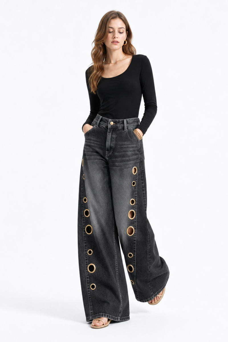 Women's High Waist Retro Non-Stretch Baggy Wide Leg Jeans