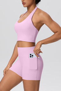 Women's Two Piece Set:Halter U-neck Bra & High Waist Shorts