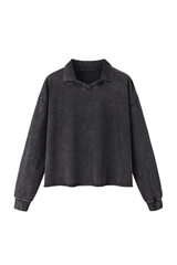 Unisex Fall 100% Cotton Washed Boxy V-Neck Polo Sweatshirt