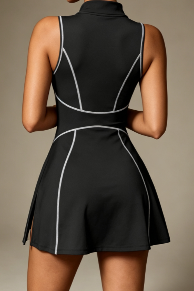 Women's Half Zip Stand Collar Sleeveless Split   Dress