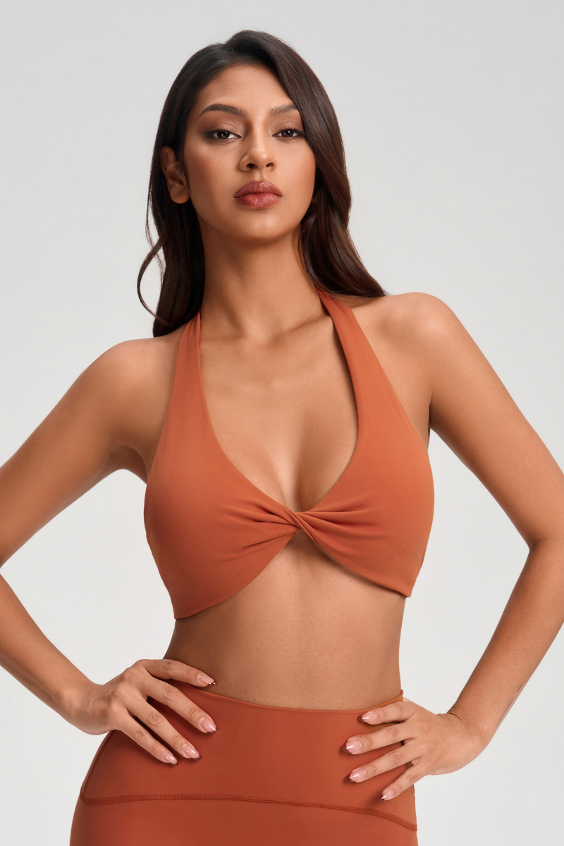 Women's Twisted Knot Halter Open-Back Sports Bra