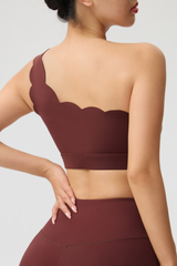 Women's One Shoulder Padded Scalloped Sports Bra