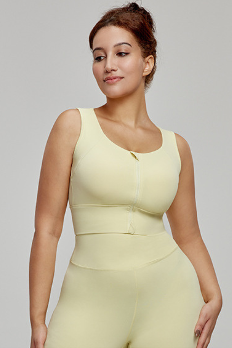 Plus Size Women's High-Strength Zipper Wide Strap Sports Bra