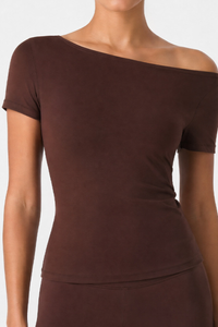 Women's Asymmetric Off‑Shoulder Short Sleeve Sports Top