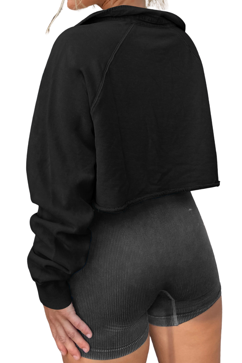 Women's Fall Cropped Collar Half Button Loose Sweatshirt