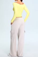 Women's Set:Off The Shoulder Cropped Top And Wide Leg Pants