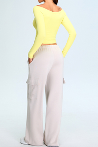 Women's Set:Off The Shoulder Cropped Top And Wide Leg Pants