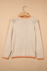 Women's Fall Halloween Pumpkin Floral Applique Knit Sweater
