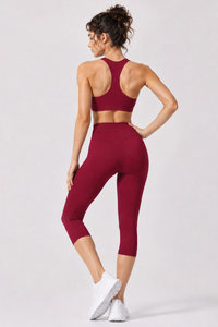 Women's Racerback Sports Bra & Capri Leggings Workout Set